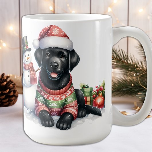 Labrador Retriever Puppy Hond & Sneeuwman Kerstmis Koffiemok