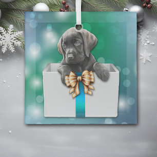 Labrador Retriever Puppy in Box Bokeh Kerstmis Glas Ornament