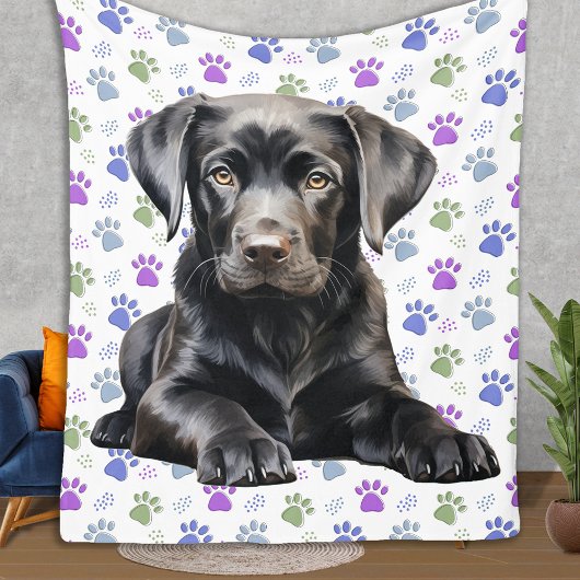 Labrador Retriever Puppy Kleurrijke Paw Prints Hon Fleece Deken