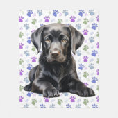 Labrador Retriever Puppy Kleurrijke Paw Prints Hon Fleece Deken (Voorkant)