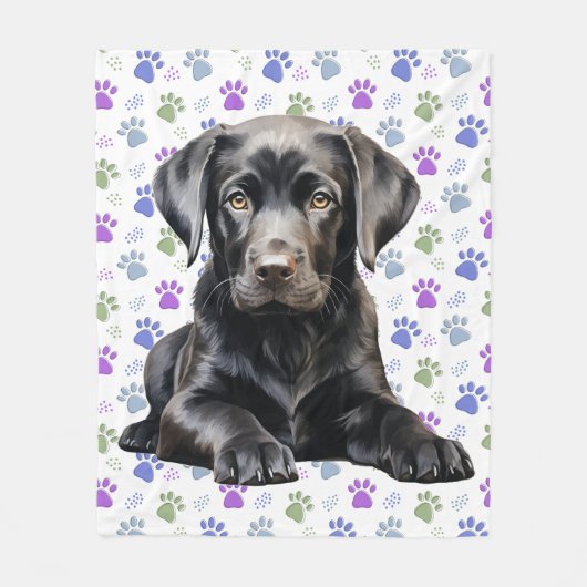 Labrador Retriever Puppy Kleurrijke Paw Prints Hon Fleece Deken (Voorkant)