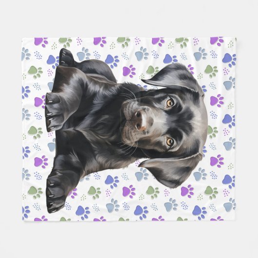 Labrador Retriever Puppy Kleurrijke Paw Prints Hon Fleece Deken (Voorkant (Horizontaal))