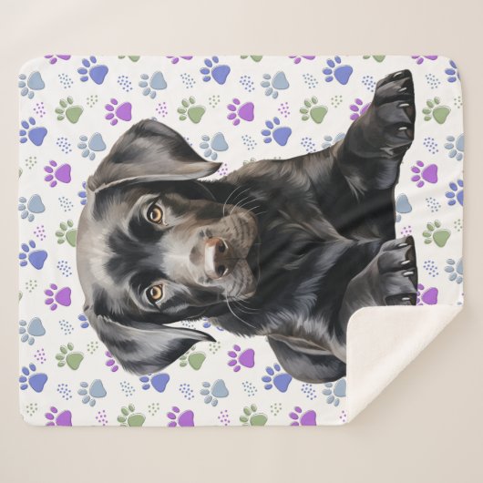 Labrador Retriever Puppy Kleurrijke Paw Prints Hon Sherpa Deken (Voorkant (horizontaal))