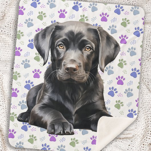 Labrador Retriever Puppy Kleurrijke Paw Prints Hon Sherpa Deken