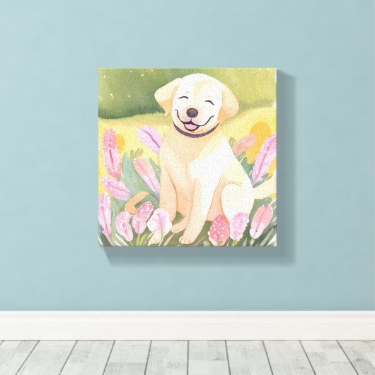 Labrador Retriever Puppy | Lab Dog Schattigee Wate Canvas Afdruk (Insitu (Houten vloer))