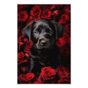Labrador retriever puppy met rozen foto afdruk