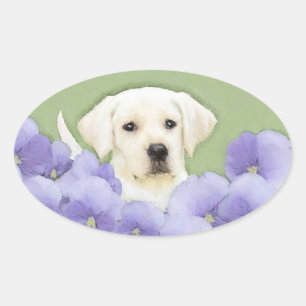 Labrador Retriever Puppy Painting Original Dog Art Ovale Sticker