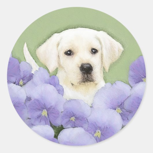 Labrador Retriever Puppy Painting Original Dog Art Ronde Sticker (Voorkant)
