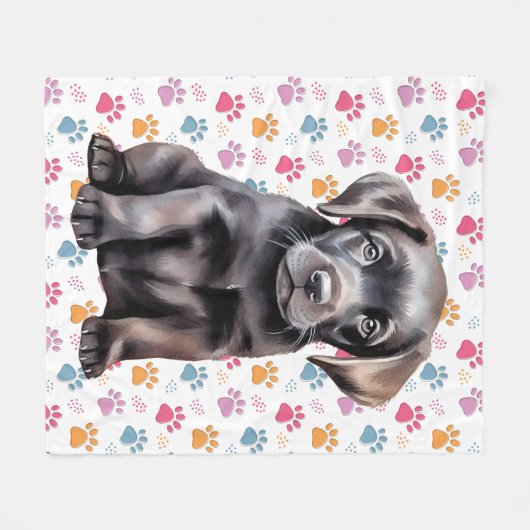 Labrador Retriever Puppy Paw Prints Hondenliefhebb Fleece Deken (Voorkant (Horizontaal))