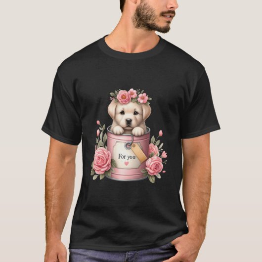 Labrador Retriever Puppy Roze Bloemememmer Geel T-shirt (Voorkant)