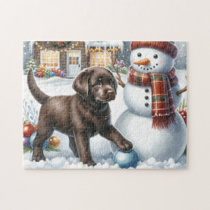 Labrador Retriever Puppy Sneeuwman Kersthond Legpuzzel