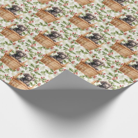 Labrador Retriever Puppymand Kerst Holly Cadeaupapier (Hoek)