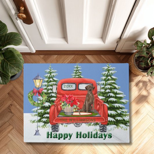 Labrador Retriever Rode  Truck Familienaam Deurmat