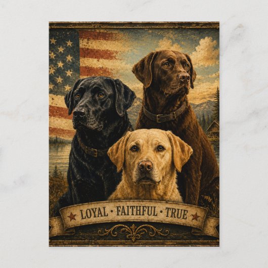 Labrador Retriever Rustic American Flag Briefkaart (Voorkant)