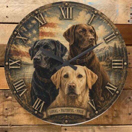  Labrador Retriever Rustic American Flag  Grote Klok