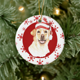 Labrador Retriever Santa Hat Red Snowflake Keramisch Ornament
