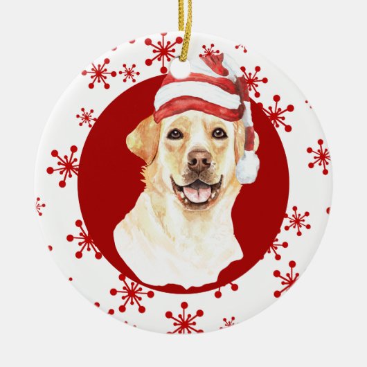 Labrador Retriever Santa Hat Red Snowflake Keramisch Ornament (Voorkant)