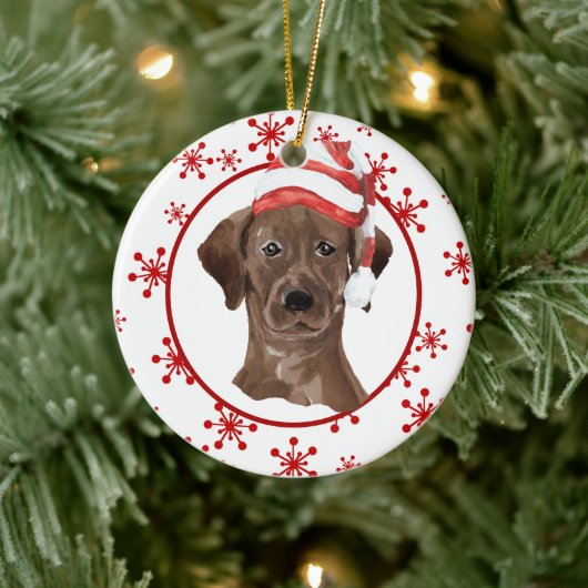 Labrador Retriever Santa Hat Red Snowflake Keramisch Ornament (Boom)