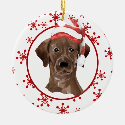 Labrador Retriever Santa Hat Red Snowflake Keramisch Ornament (Voorkant)