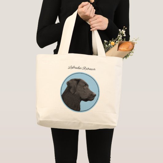 Labrador Retriever Schilderij Zwart Lab Huisdier D Grote Tote Bag (Voorkant (product))