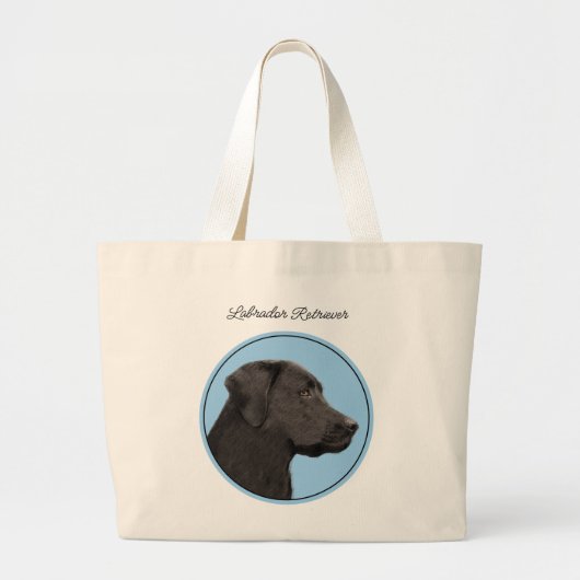 Labrador Retriever Schilderij Zwart Lab Huisdier D Grote Tote Bag (Voorkant)