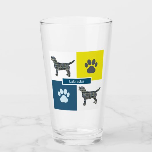 Labrador Retriever Silhouette Dog & Paw Y&B Grid Glas (Voorkant)