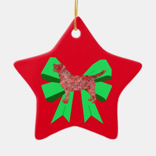 Labrador Retriever Silhouette Green Bow Kerstmis Keramisch Ornament (Voorkant)