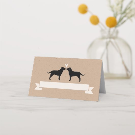 Labrador Retriever Silhouetten Wedding Place Cards Plaatskaartje (Voorkant)