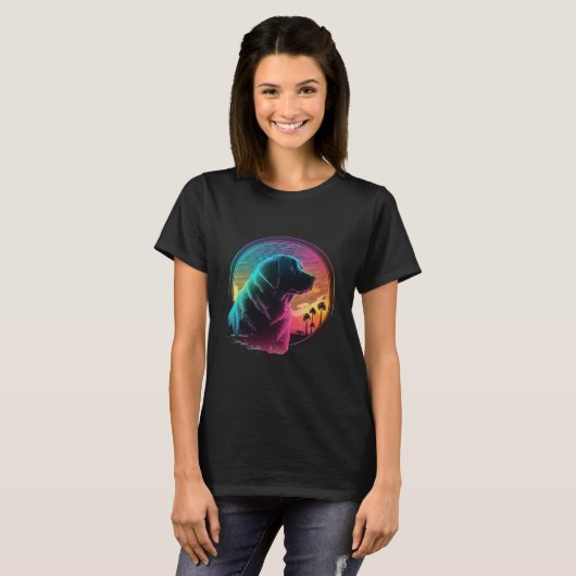 Labrador Retriever Synthwave 80s Retrowave Aesthet T-shirt (Voorkant volledig)