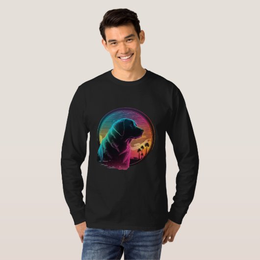 Labrador Retriever Synthwave 80s Retrowave Aesthet T-shirt (Voorkant volledig)