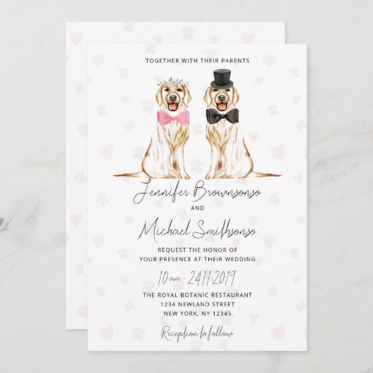 Labrador retriever thema poot hart hond bruiloft kaart (Voorkant / Achterkant)