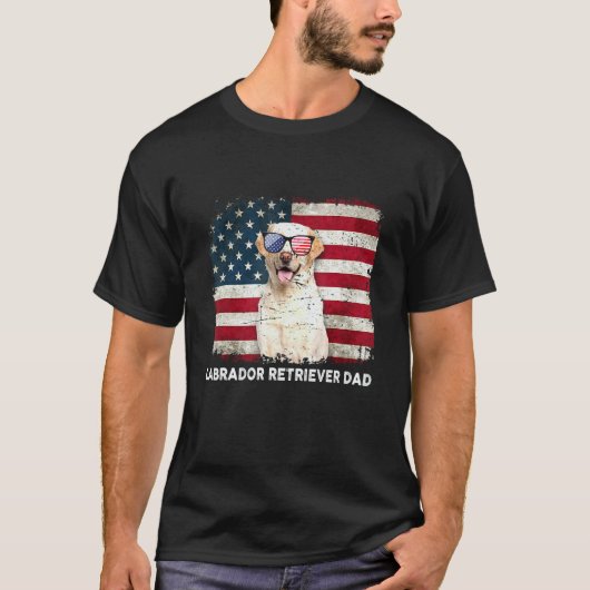 Labrador Retriever Vader Amerikaanse Vlag De 4e Ju T-shirt (Voorkant)