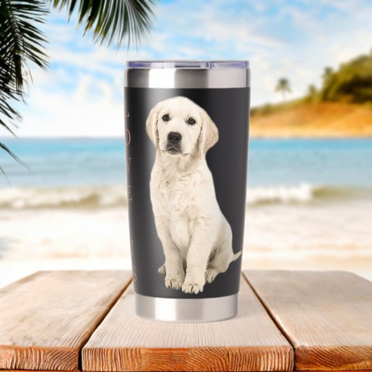 Labrador Retriever Vrouwen Mannen Witte Lab Moeder Geïsoleerde Drinkbeker (Strand (Gedraaid)  )