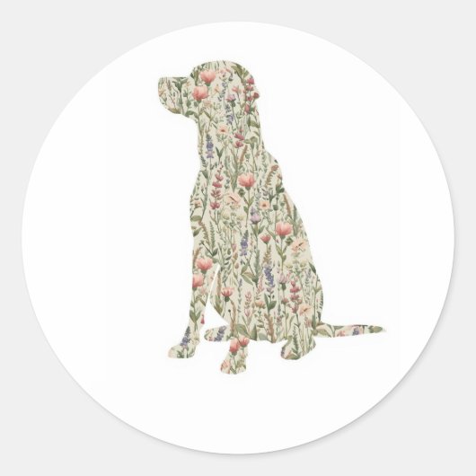 Labrador Retriever Wildflower Silhouette Botanical Ronde Sticker (Voorkant)