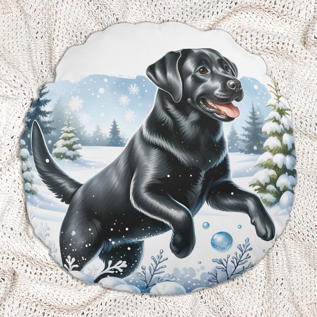 Labrador Retriever Winter Vakantie Hond Kerstmis Rond Kussen (Creator heeft geüpload)