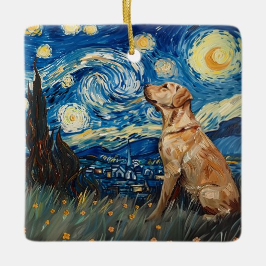 Labrador Retriever Yellow Lab Dog Sterrennacht Keramisch Ornament (Voorkant)