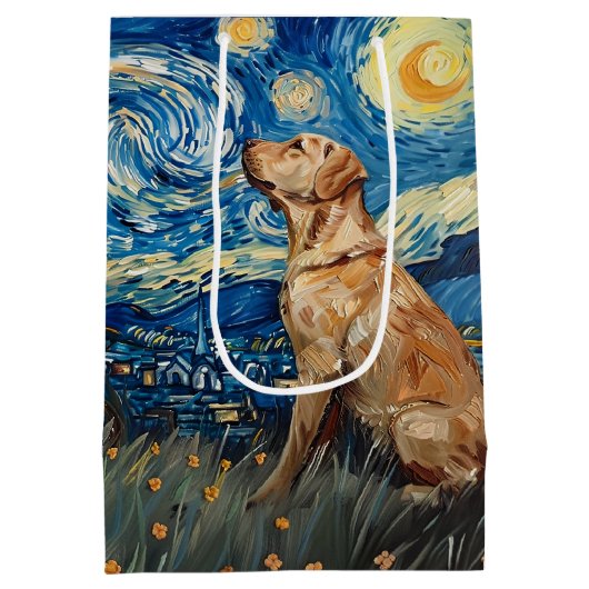 Labrador Retriever Yellow Lab Dog Sterrennacht Medium Cadeauzakje (Achterkant)