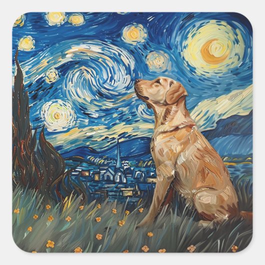 Labrador Retriever Yellow Lab Dog Sterrennacht Vierkante Sticker (Voorkant)