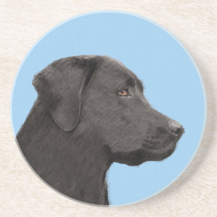 Labrador Retriever Zwarte Schilderij Originele Hon Zandsteen Onderzetter