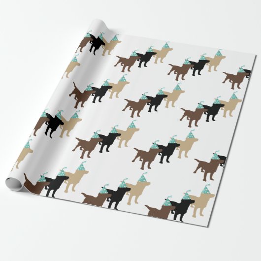 Labrador Retrievers in Birthday Party Pet Cadeaupapier (Uitgerold)