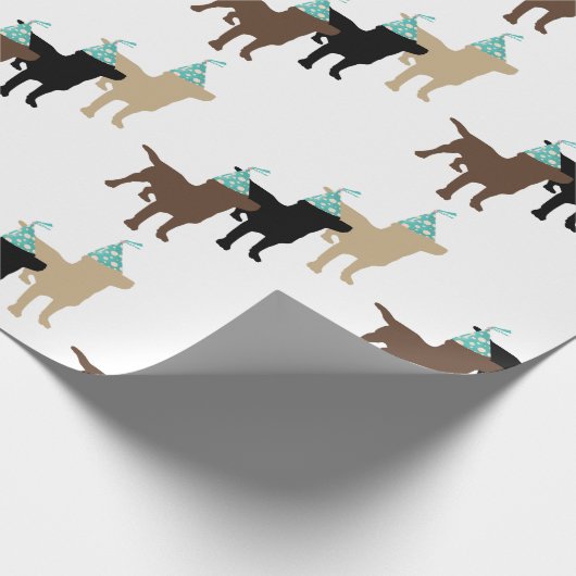 Labrador Retrievers in Birthday Party Pet Cadeaupapier (Hoek)