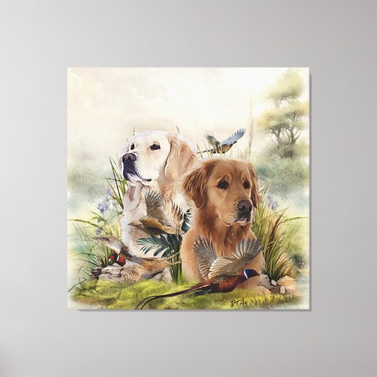 Labrador Retrievers met fazant, Art Canvas Afdruk (Voorkant)