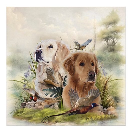 Labrador Retrievers met fazant, Art Foto Afdruk (Voorkant)