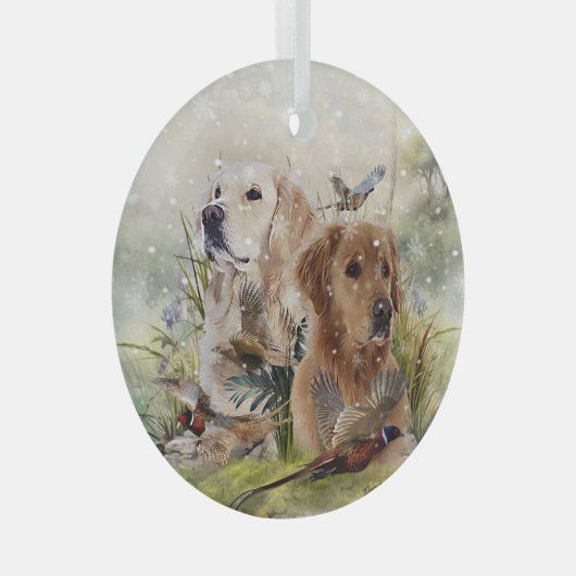Labrador Retrievers met fazant, Art Glas Ornament (Voorkant Rechts)