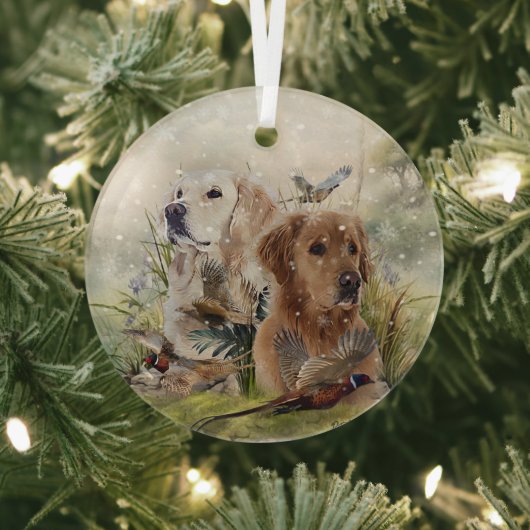 Labrador Retrievers met fazant, Art Glas Ornament (Insitu)