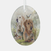 Labrador Retrievers met fazant, Art Glas Ornament (Voorkant links)