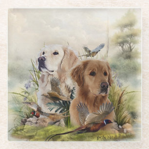 Labrador Retrievers met fazant, Art Glazen Onderzetter