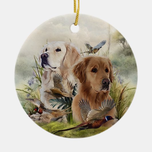 Labrador Retrievers met fazant, Art Keramisch Ornament (Voorkant)