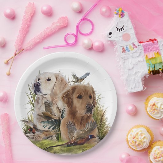 Labrador Retrievers met fazant, Art Papieren Bordje (Feest)