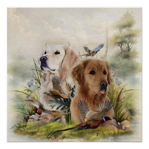Labrador Retrievers met fazant, Art Perfect Poster
